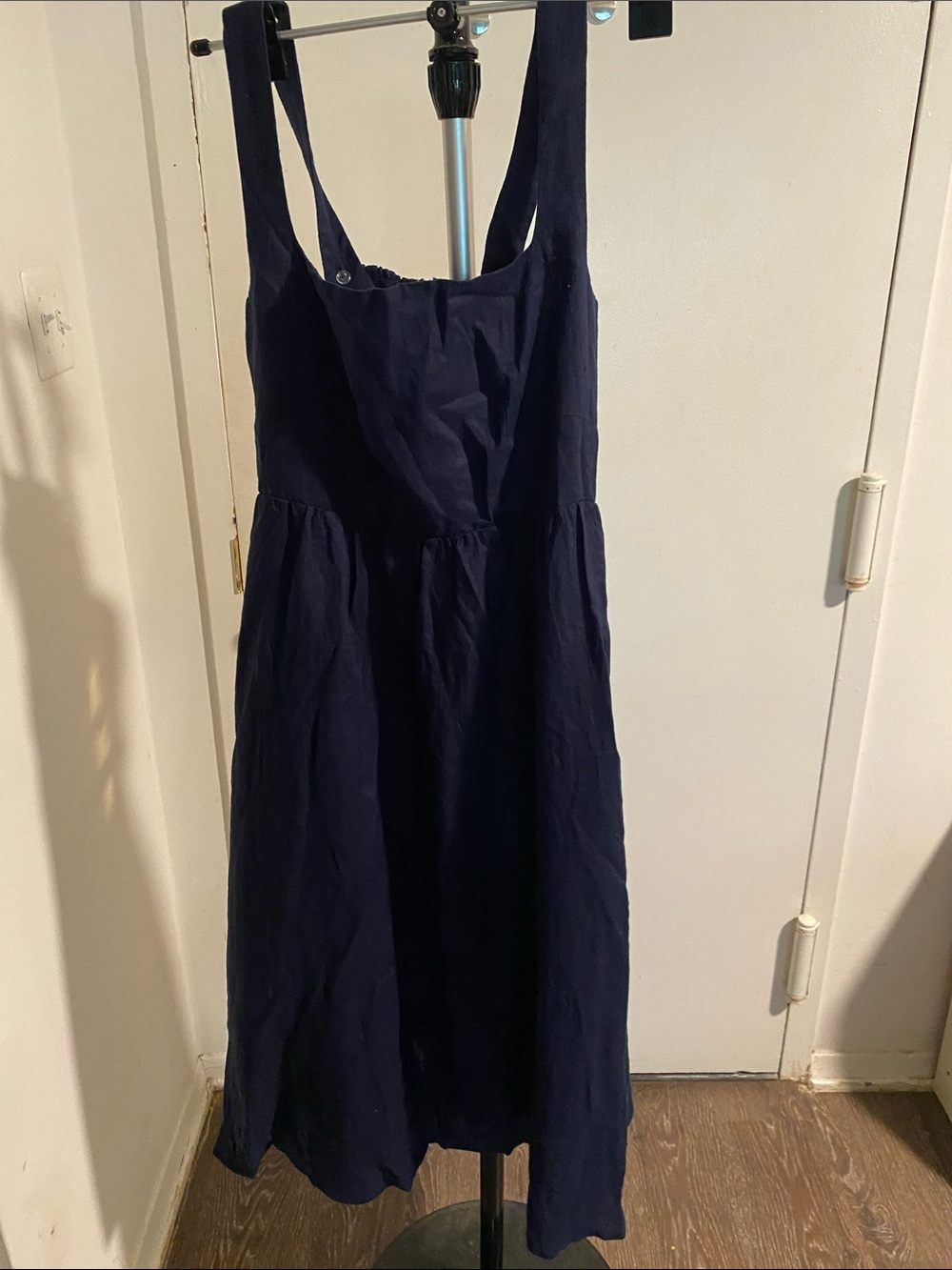 Quince Navy Midi Dress with Wide Straps